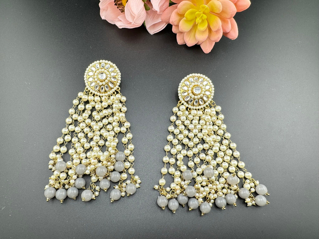 Big Kundan Studs with Pearls Latkan Long earrings