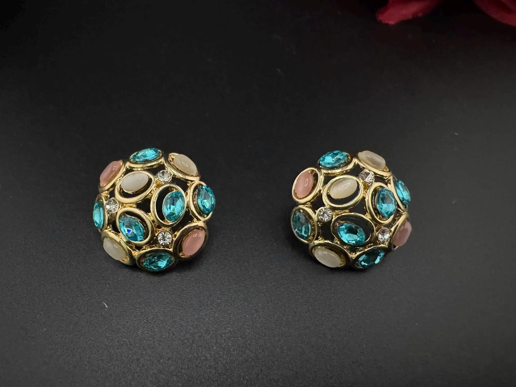 Premium Cubic Zirconia, Glass Crystals in gold is Swarovski inspired designer studs earrings