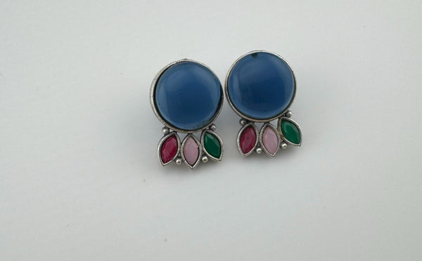 Oxidized German silver, Monalisa Stone studs earring