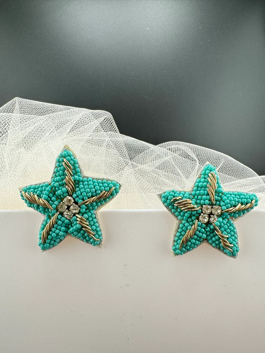 Beaded Turquoise star quirky Stud earrings / Handmade earrings