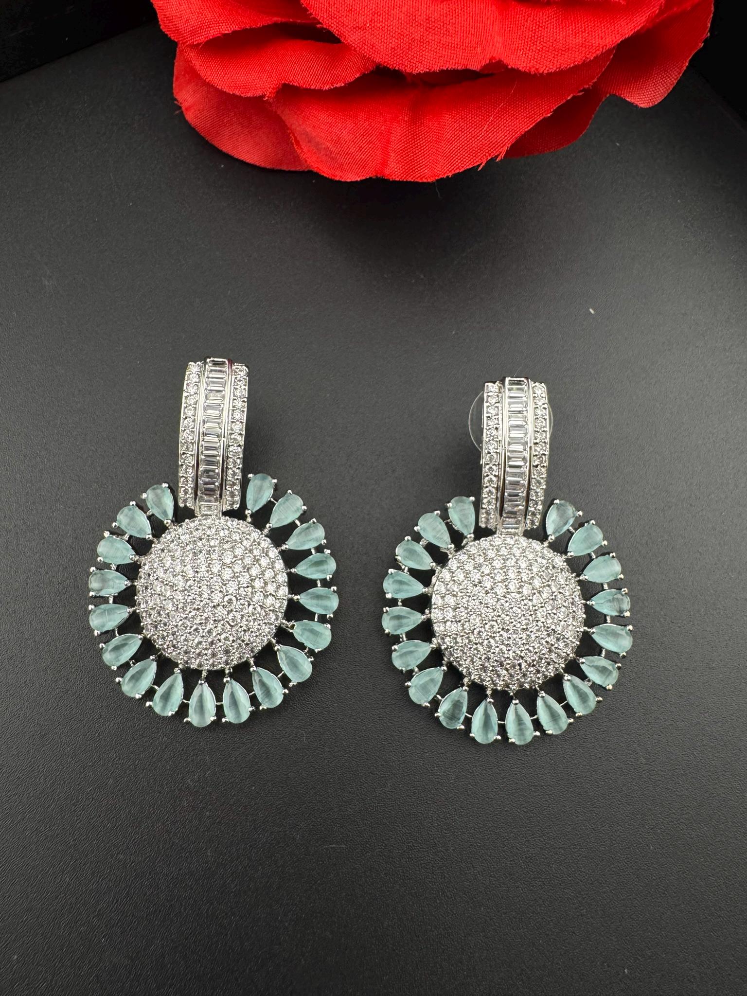 Premium Nano Setting Cubic Zirconia Chandelier earrings in Crystal stones in silver color Statement earrings