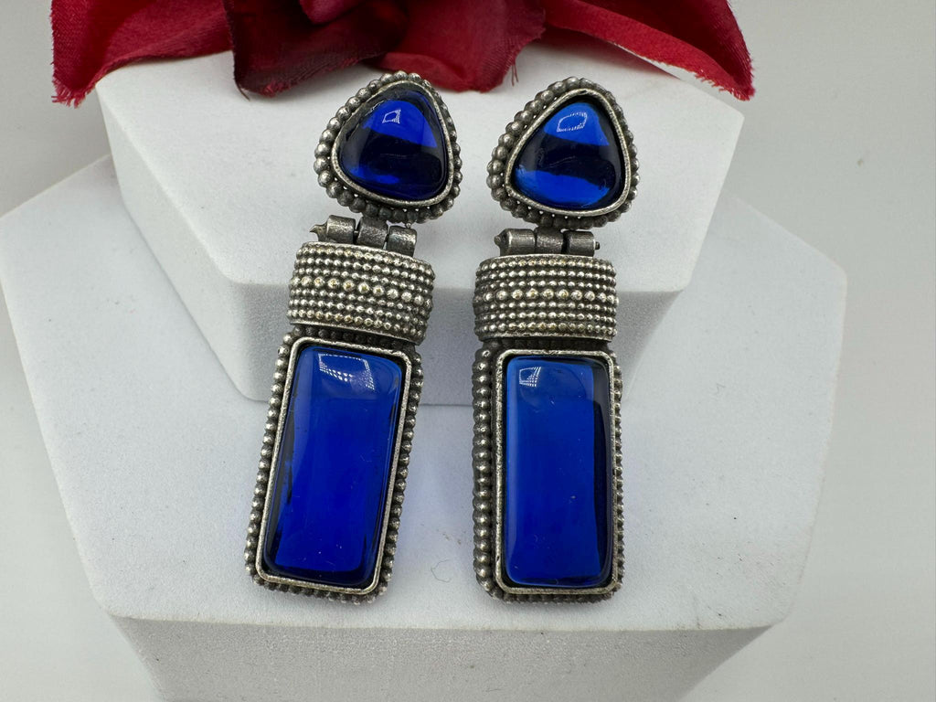 Blue Oxidized German silver Earrings, unique design