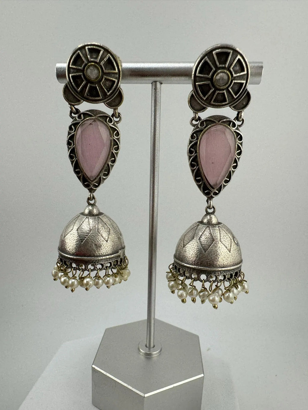 Oxidized German silver long jhumka earrings