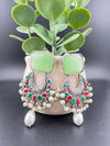 Mint/Light Green German Silver Oxidized chandbali with Monalisa Stone and pearls