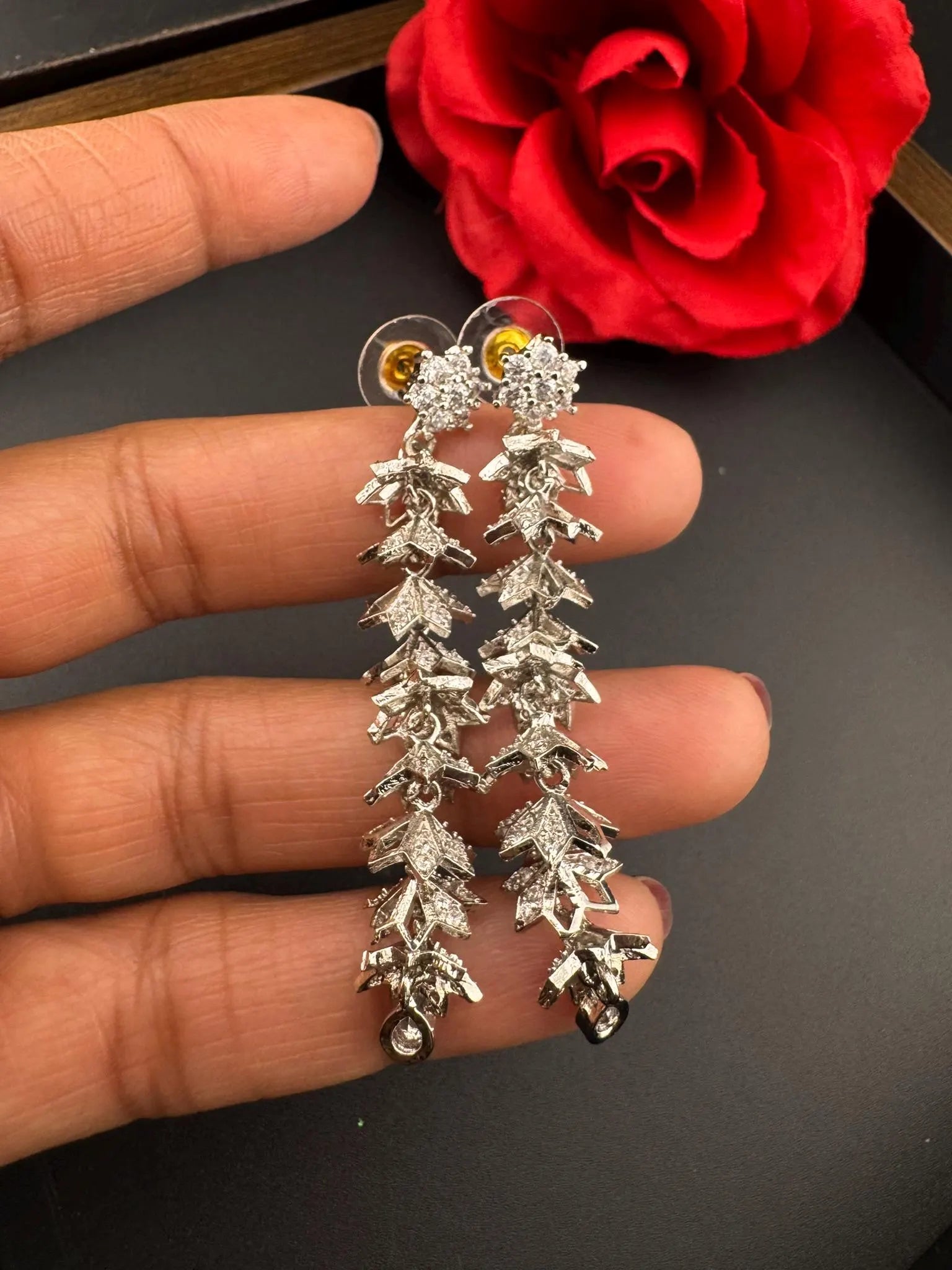 Premium Long Earring in Cubic Zirconia / Set of small jhumkis in long earrings