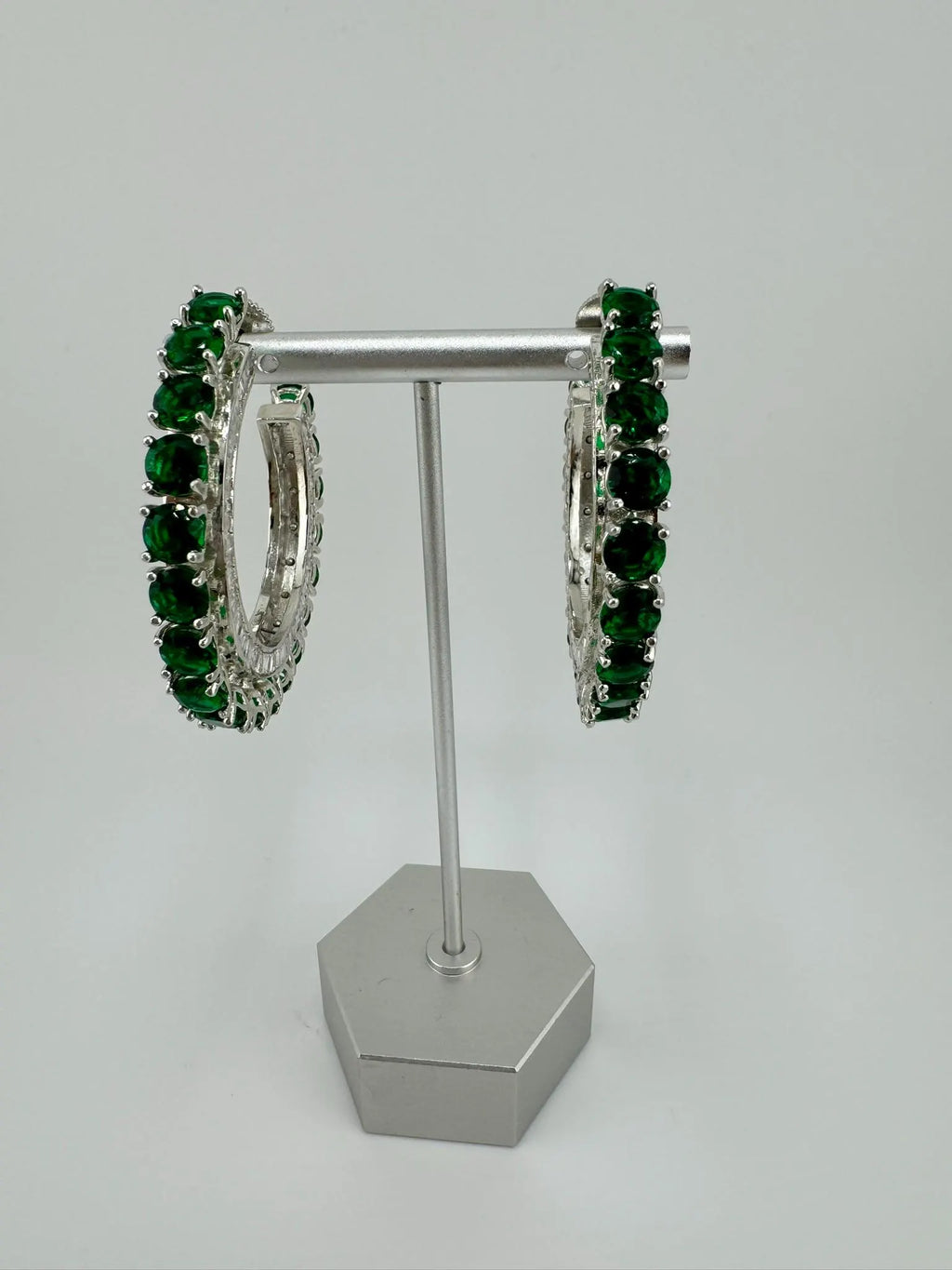 Swarovski inspired Premium Designer Open Hoop Earrings in Emerald Green crystals