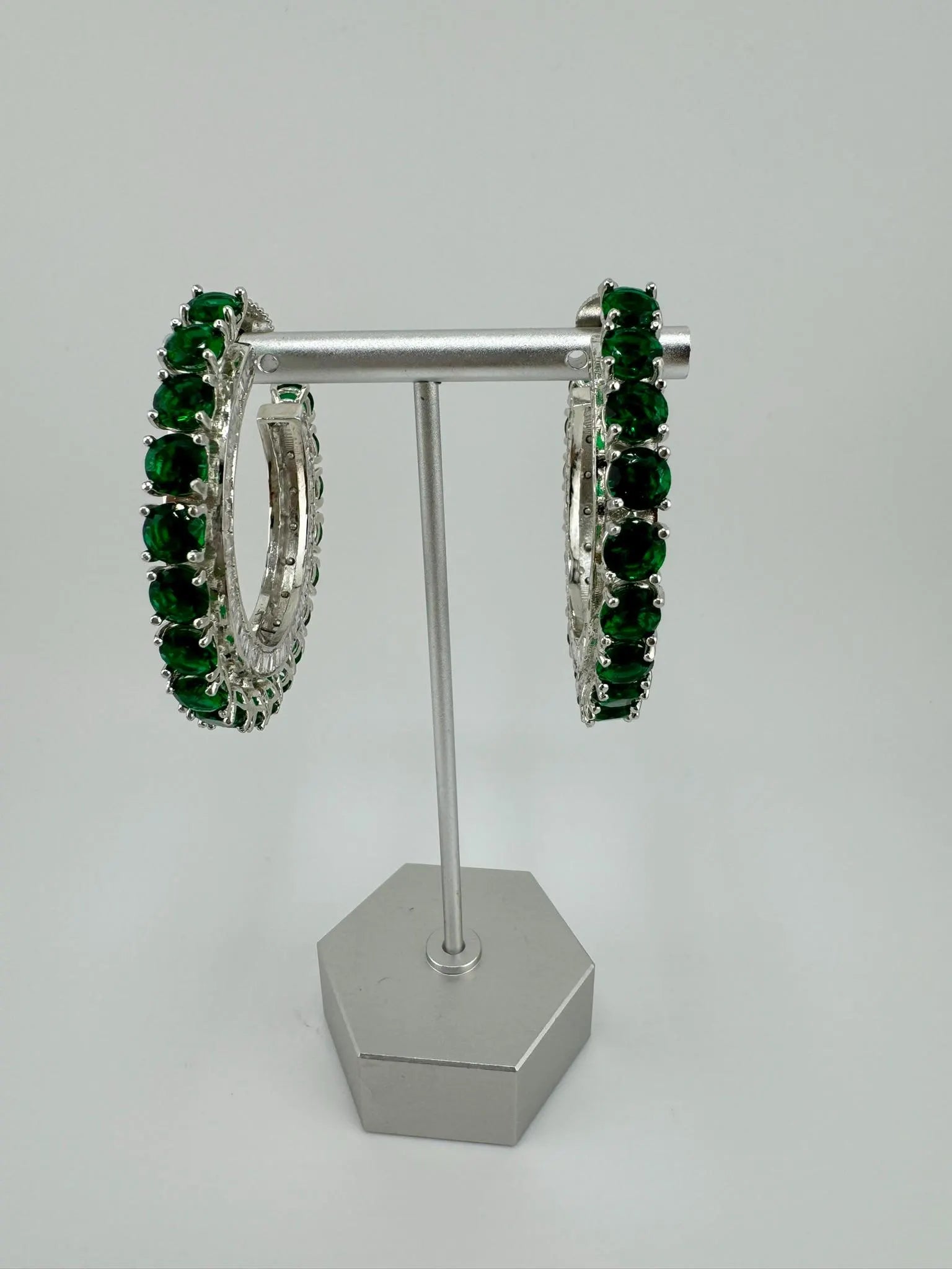 Swarovski inspired Premium Designer Open Hoop Earrings in Emerald Green crystals