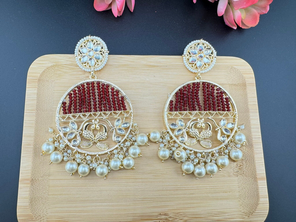 Glitter hydro beads kundan and Pearls Punjabi Chandbali Earrings