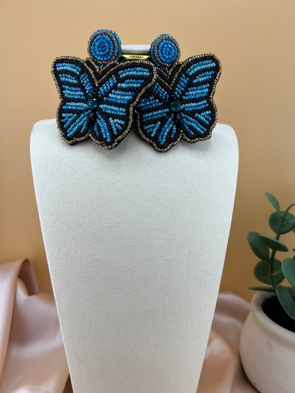 Blue Butterfly Beaded earrings, quirky Handmade earrings