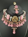Premium fusion Choker Necklace set with HQ Moissanite kundan, onyx beads and carved stone