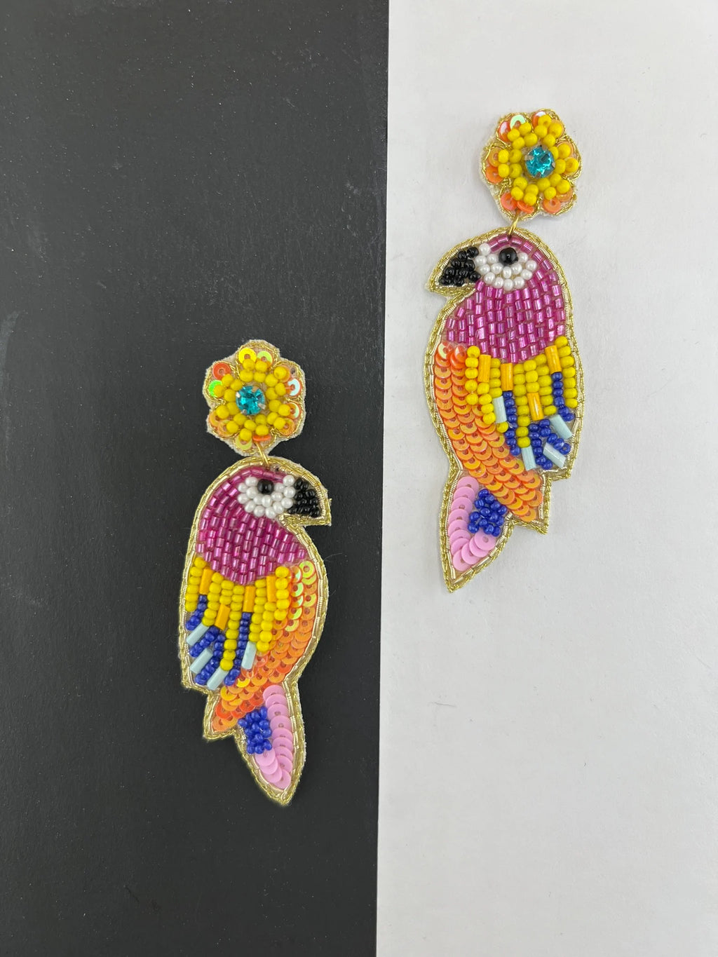 Colorful Bird Beaded Earrings, Handmade Statement earrings