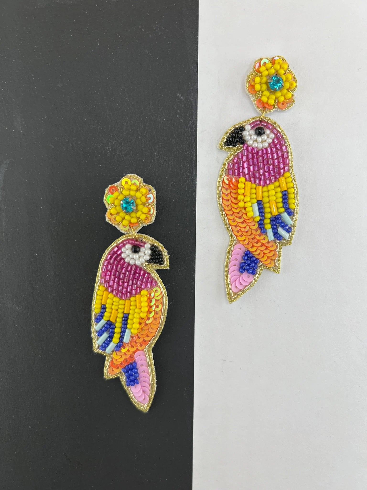 Colorful Bird Beaded Earrings, Handmade Statement earrings