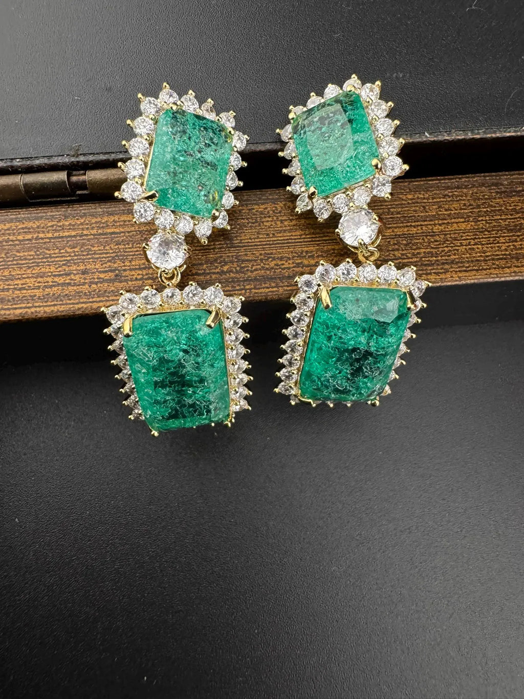 Sea Green Natural Doublet stone and Cubic Zirconia Premium Dangle earrings