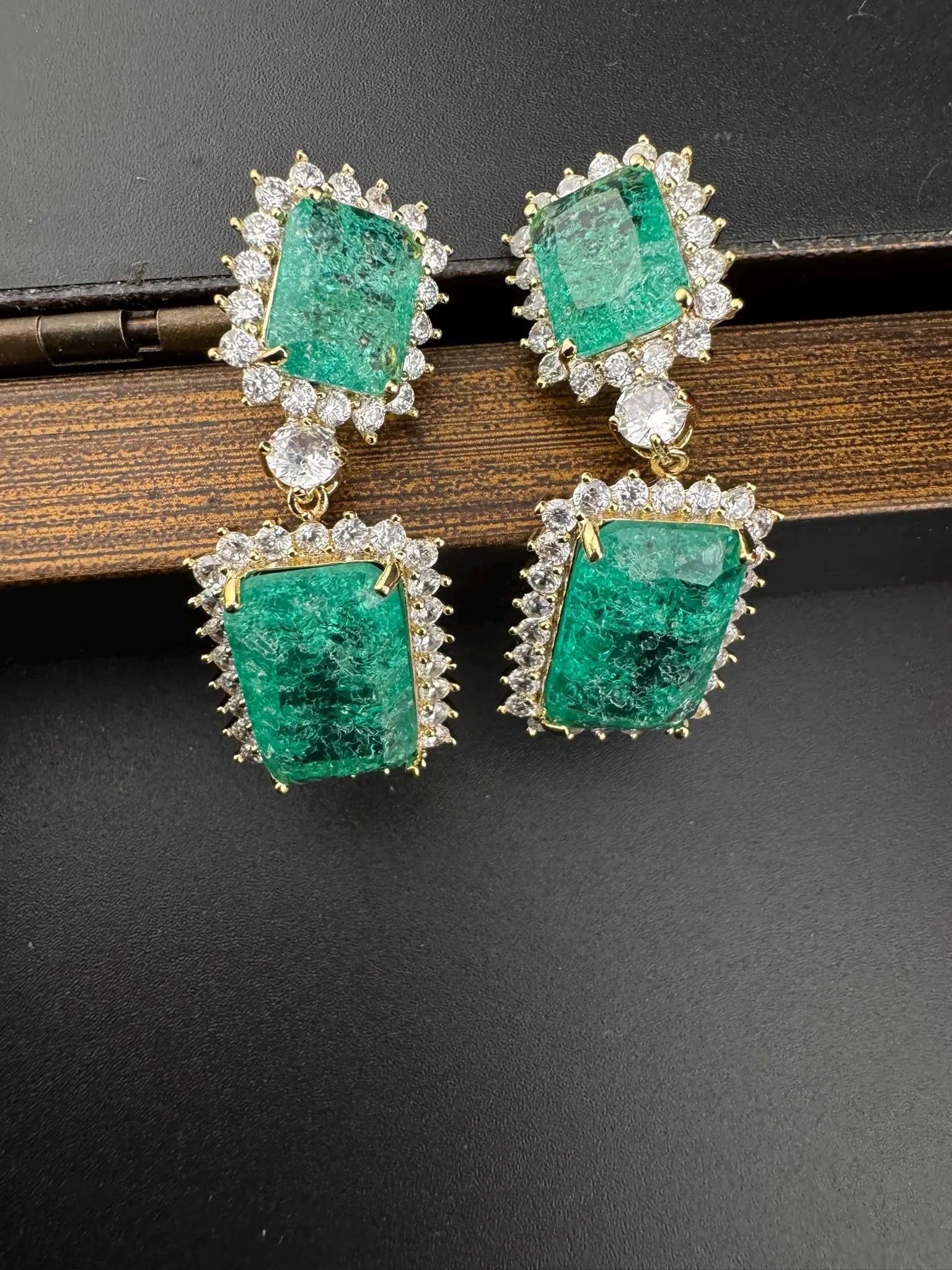 Sea Green Natural Doublet stone and Cubic Zirconia Premium Dangle earrings