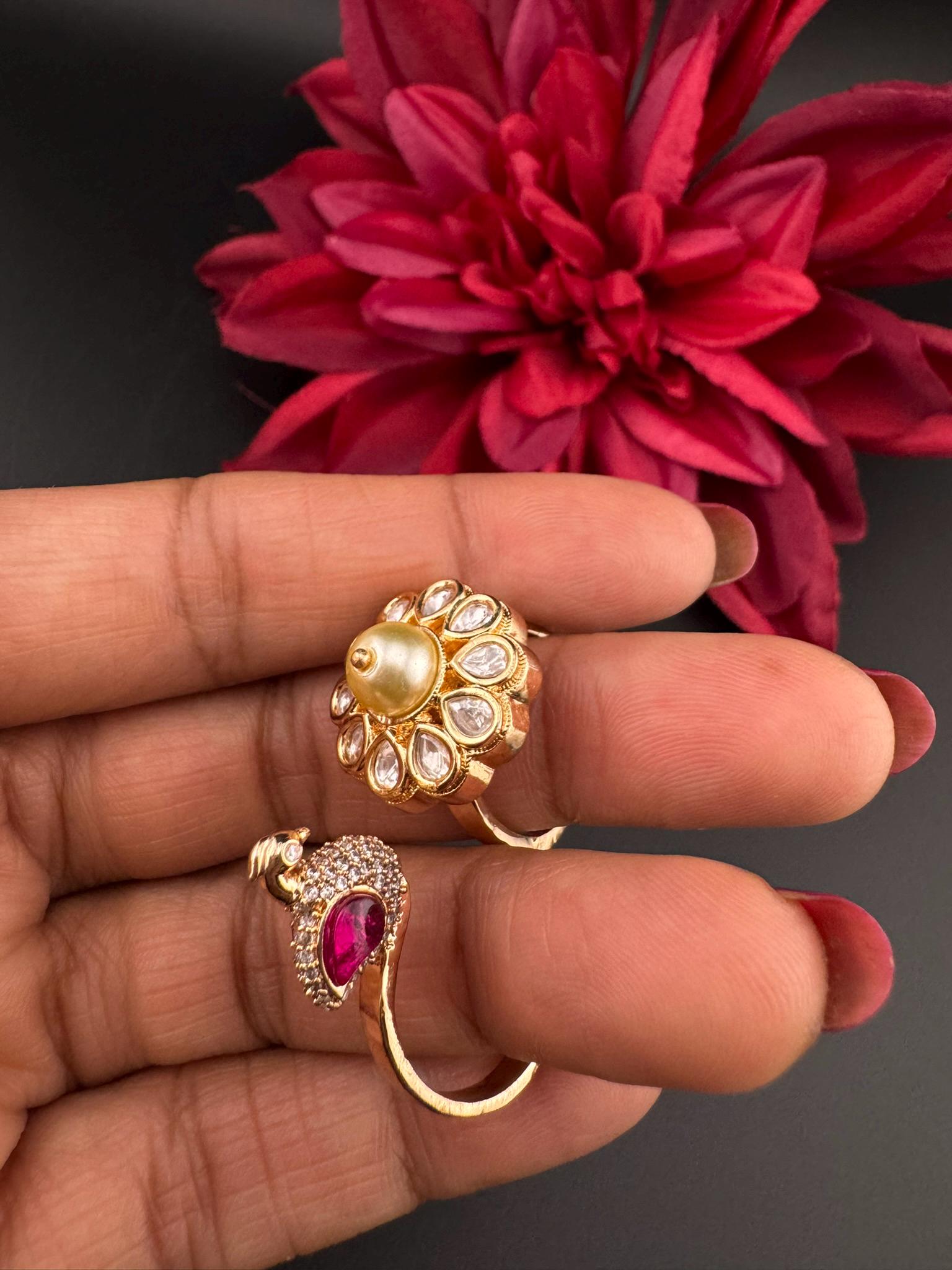 3D Premium 2 Finger Ring in kundan, Italian Mina(Enamel)/Adjustable Finger Ring/Indian Jewelry/Bollywood Jewelry/Indian Wedding jewelry