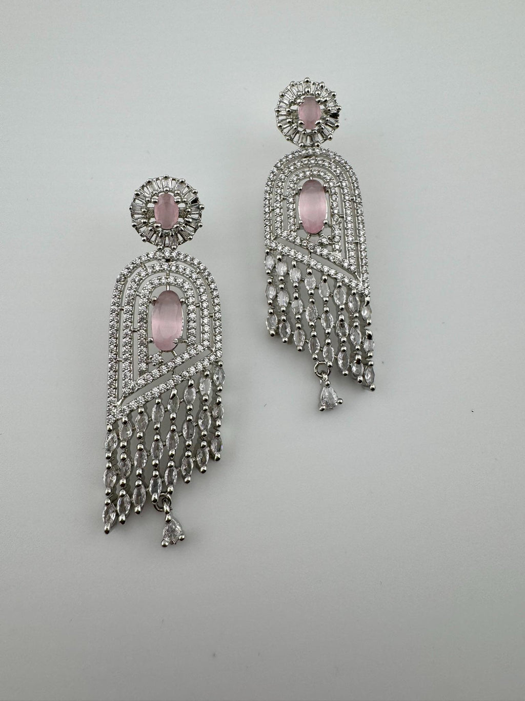 Pink Premium silver color Cubic Zirconia and Natural stone Long earrings