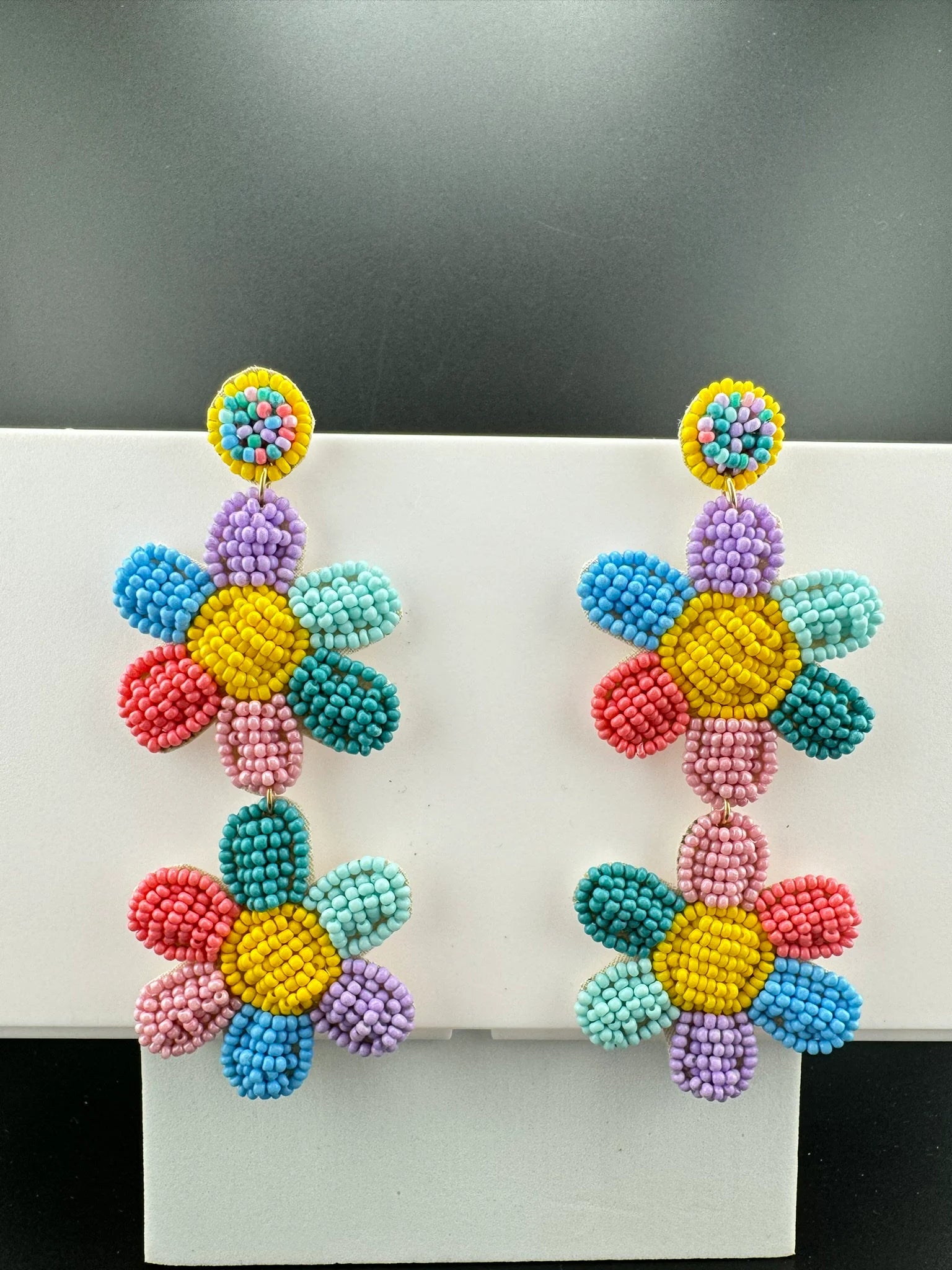Beaded multicolor Long Quirky flower earrings / Handmade earrings