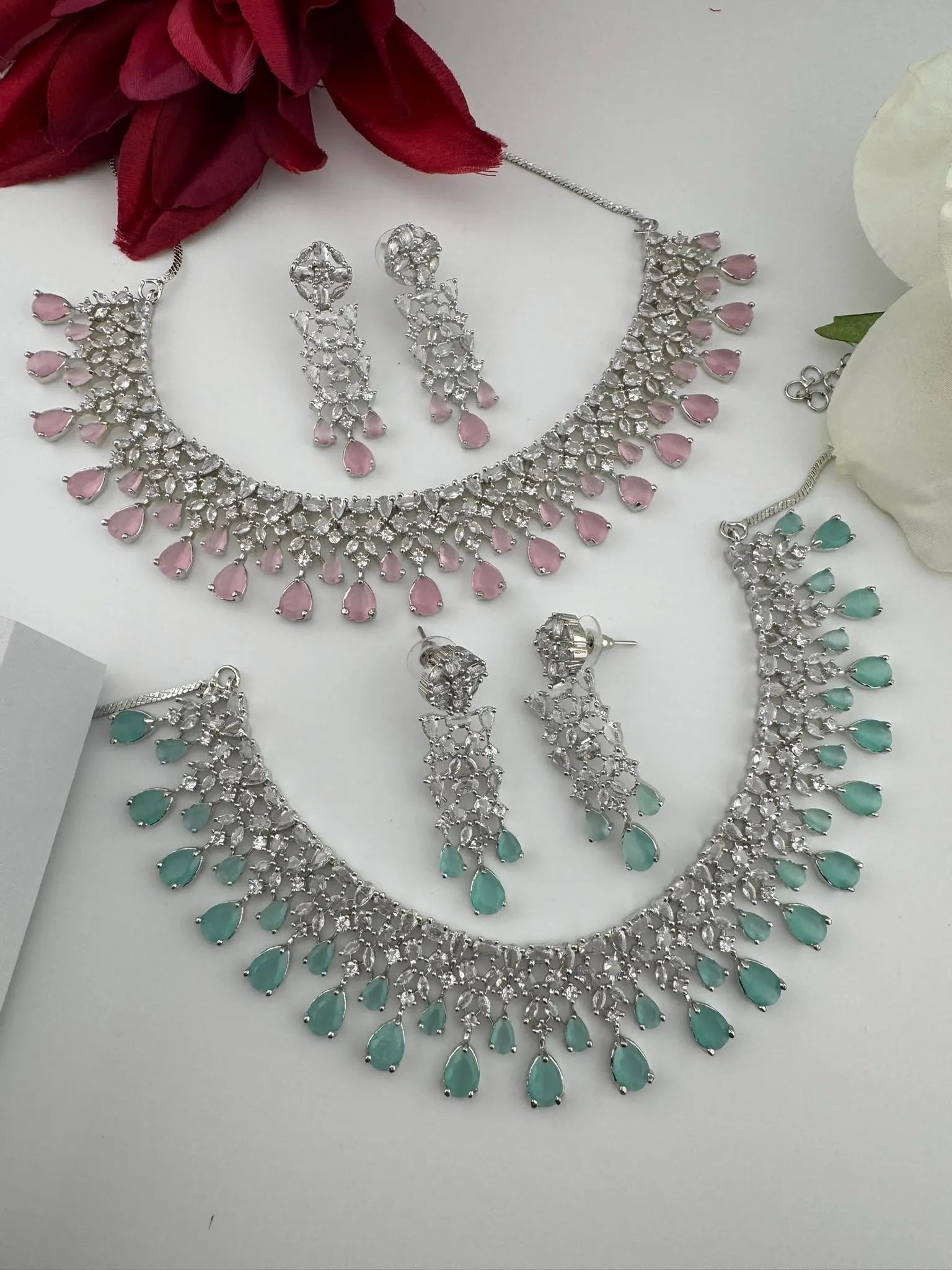 Premium American Diamond, Cubic Zirconia collar Necklace with earrings