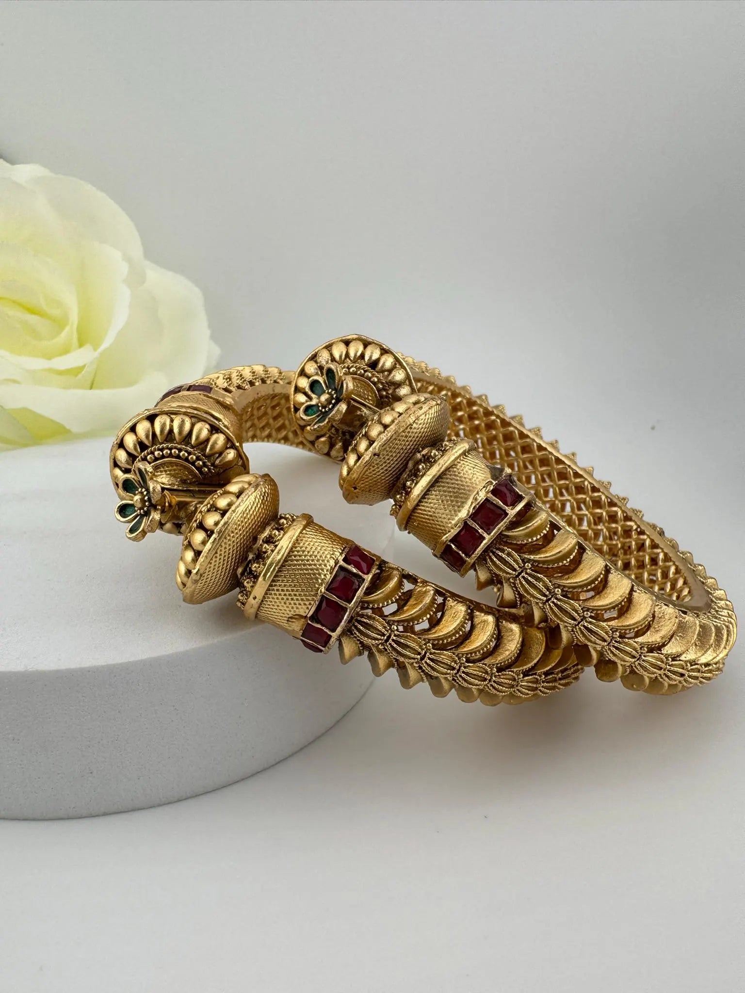 Amrapali inspired Designer Openable bangles in Matt Gold set of 2