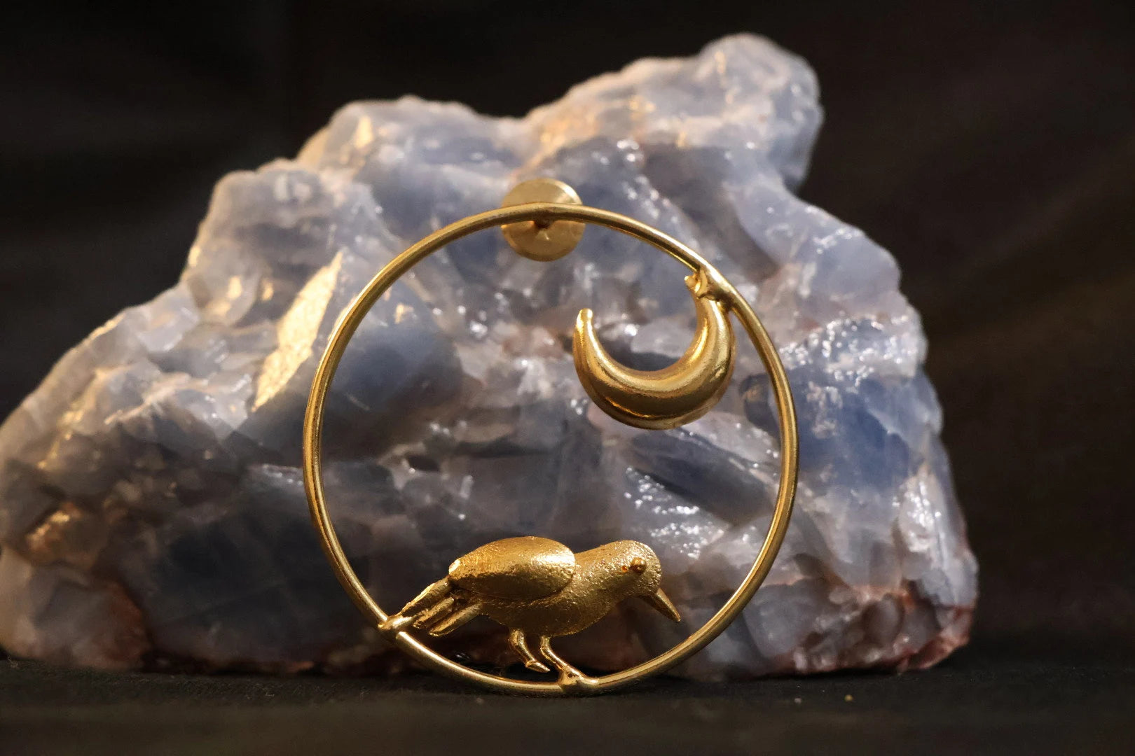 Matt Gold unique Hoop earrings in unique Moon and  Bird design