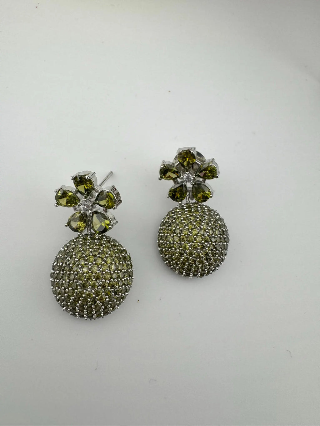 Premium Light Green Drop Earrings in Nano setting Cubic Zirconia and Stones