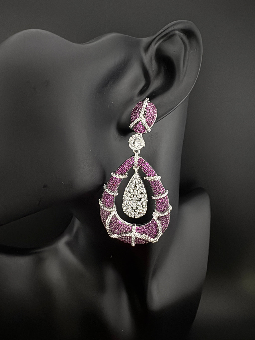 Premium Nano Setting Cubic Zirconia Long earrings in Drop shape, stylish, designer Inspired Statement long earring/Bridal Bridesmaid earring