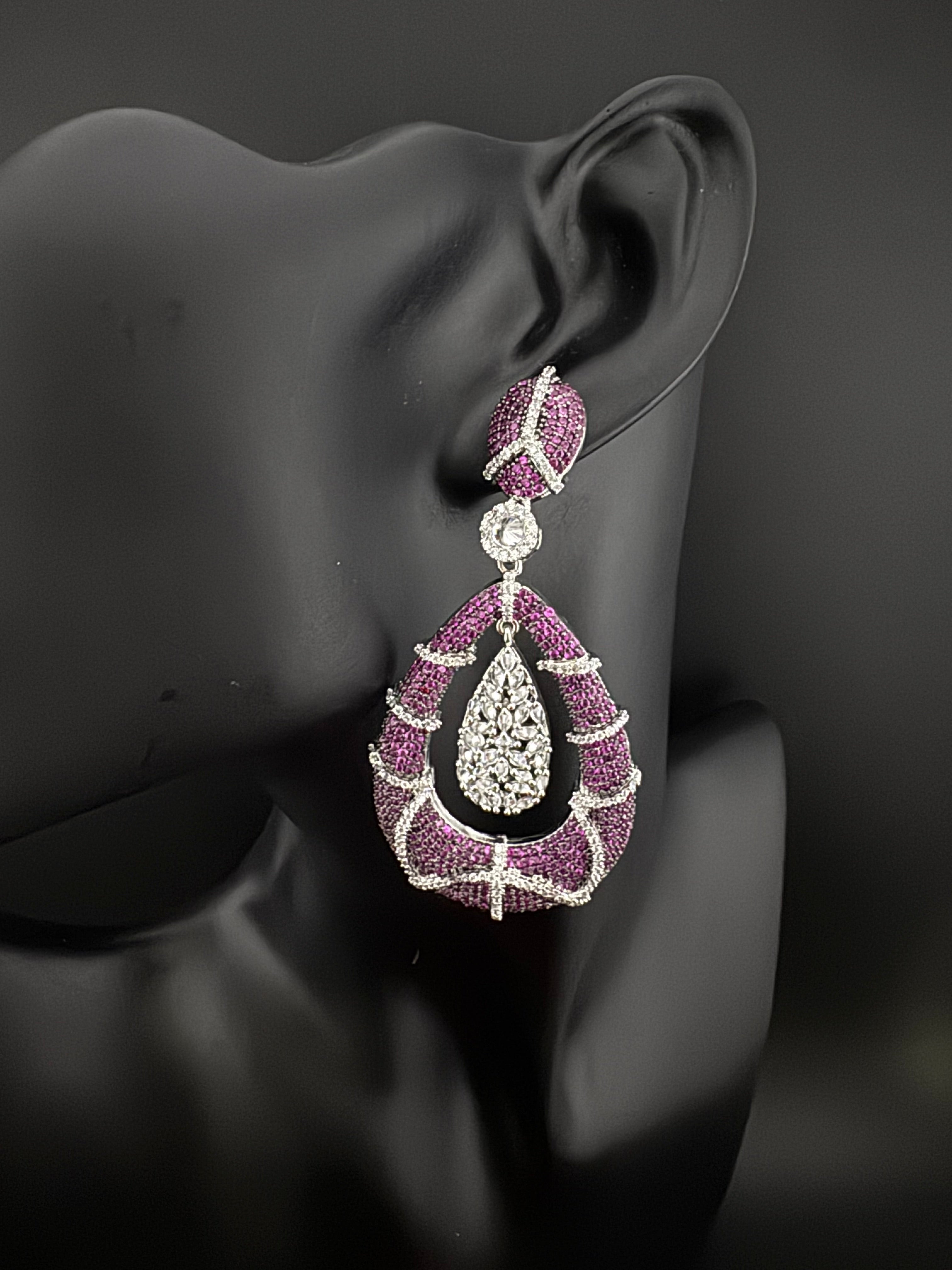 Premium Nano Setting Cubic Zirconia Long earrings in Drop shape, stylish, designer Inspired Statement long earring/Bridal Bridesmaid earring