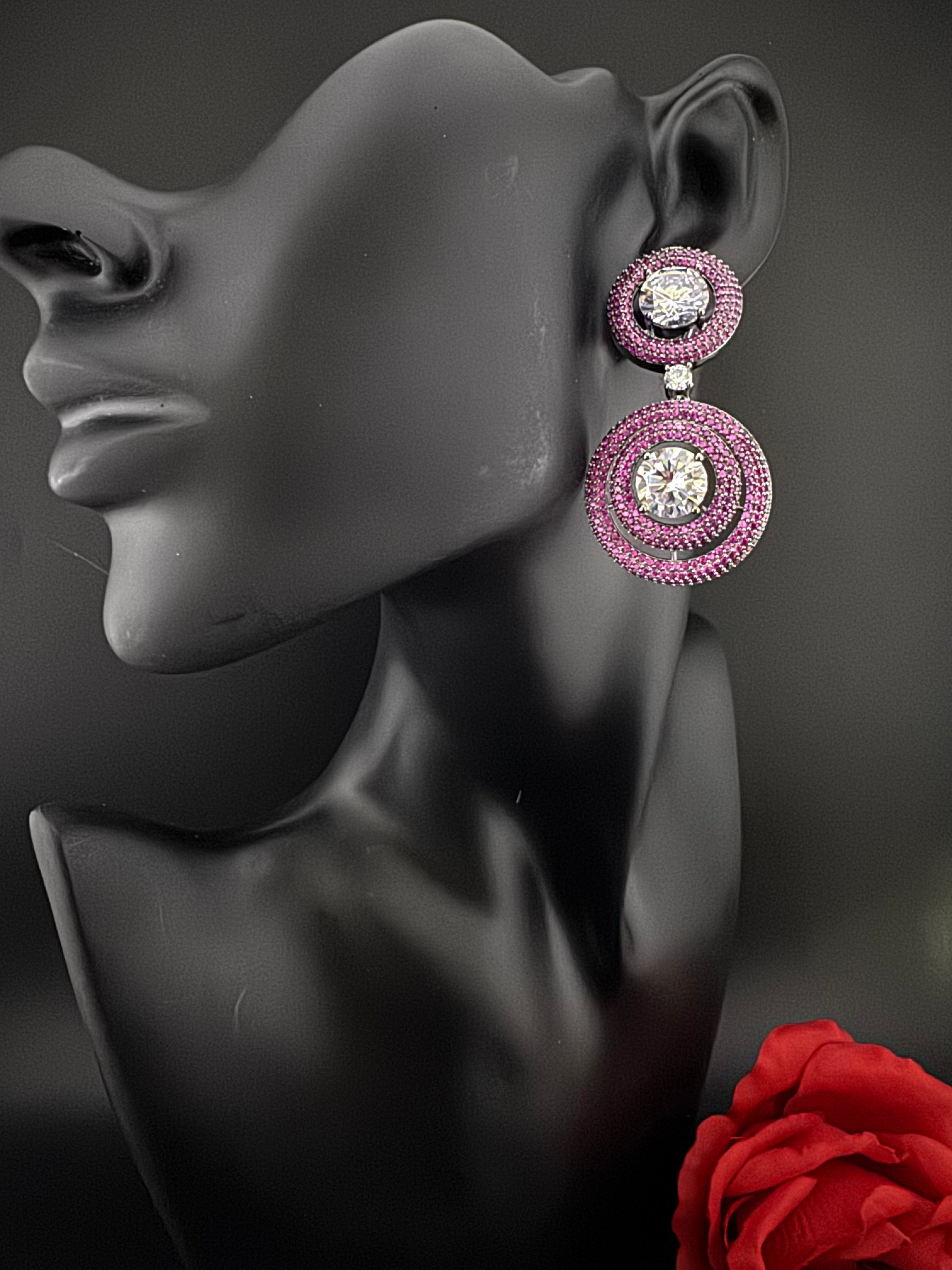 Premium Nano Setting of Cubic Zirconia with Crystal in silver is designer Inspired Statement Drop Dangle earring/Lightweight/bridesmaid gift