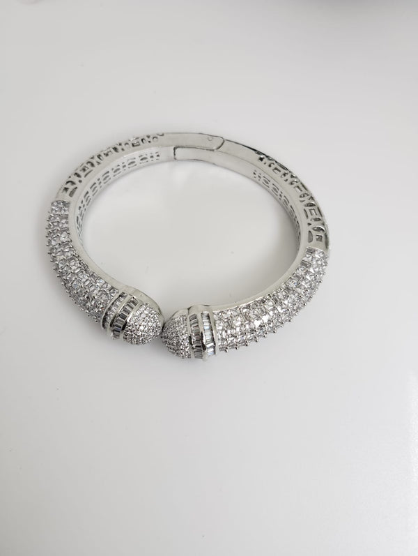 Designer Cuff bracelet with American Diamonds in nano setting, CZ, Fits size upto 2.6"