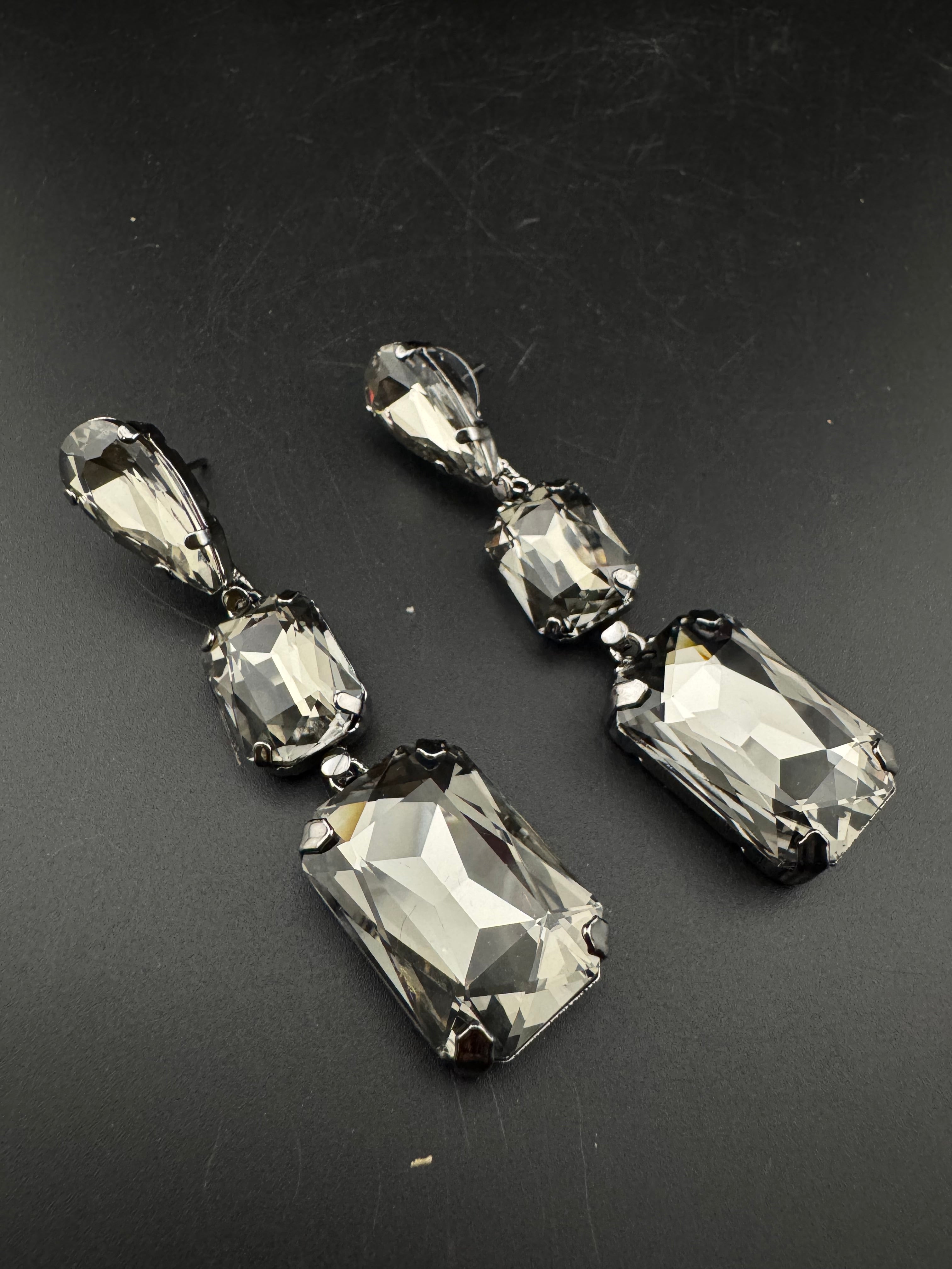 Premium Crystal Long Drop Swarovski inspired designer earrings/Indian earring/Bridal Jewelry/Grey Crystal/Pink Crystals