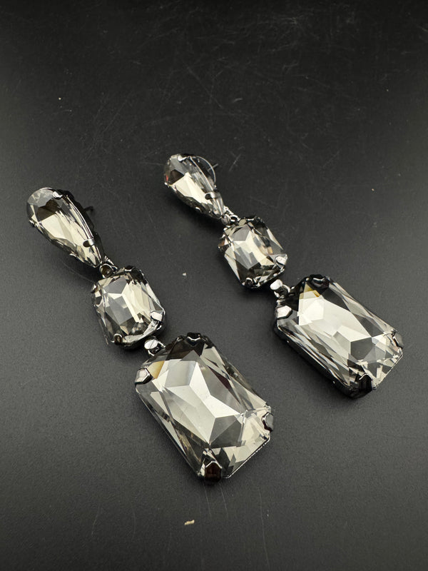 Premium Crystal Long Drop Swarovski inspired designer earrings/Indian earring/Bridal Jewelry/Grey Crystal/Pink Crystals