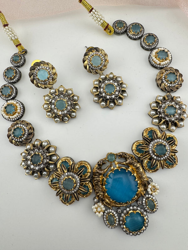Pearl, CZ,Stones Sabyasachi inspired necklace set, Indian Bridal Jewelry set