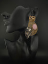Antique Gold, Oxidized, Carved Stones Chandbali Dangle Earrings, Amrapali inspired Designer jewelry