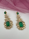 Gold with Emerald green Doublet stone, kundan, cubic zirconia chandbali Drop earrings, Indian Jewelry