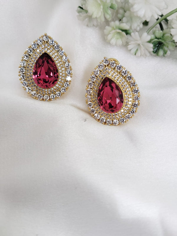 Gold Polish Crystal Stone Stud Earrings, Cubic Zirconia, AD, CZ, Indian Jewelry