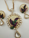 Kundan, CZ, MOP, Uncut Polki Long Pendant necklace set, 3D Pendant, everyday wear jewelry