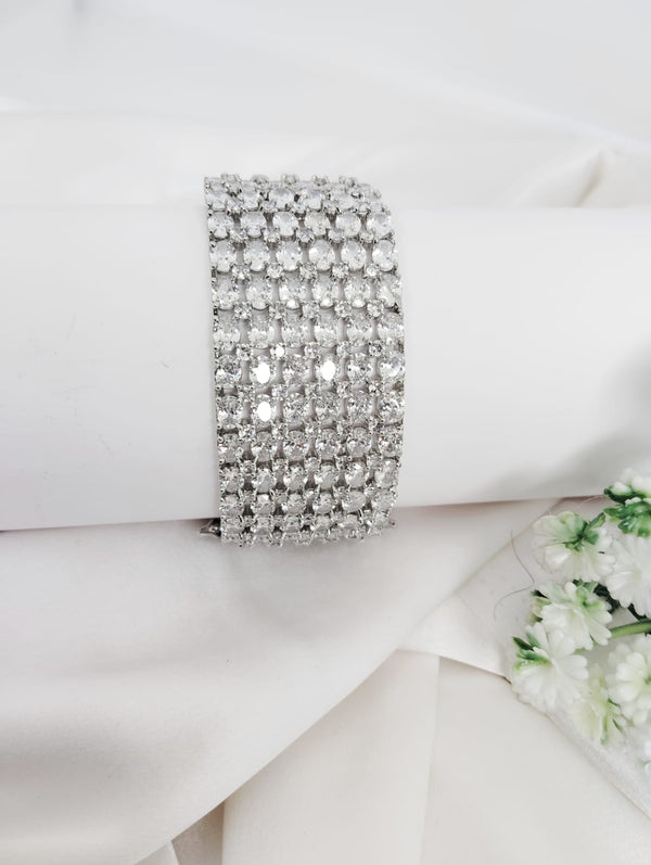 Openable Designer bracelet with American Diamonds, crystal stones, CZ, Fits size upto 2.6"