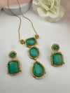 Doublet Stone Pendant Necklace Set with Matching Earrings, Brass CZ Jewelry