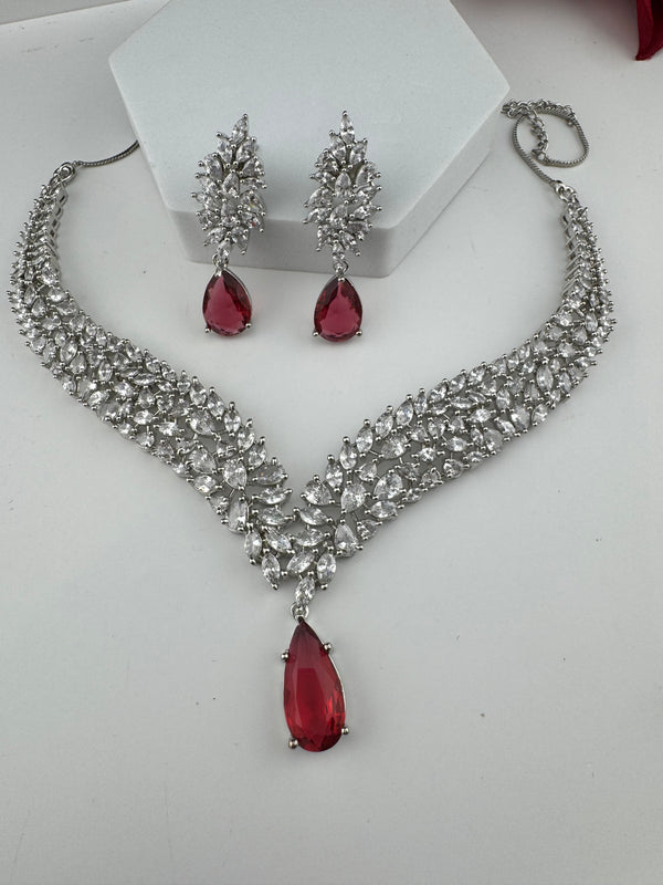 CZ Diamond Statement Necklace Set, White Gold Plated Choker