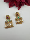 Amrapali inspired Matt Gold, kundan, Turquoise Enamel, ChandBali long Earrings, designer jewelry