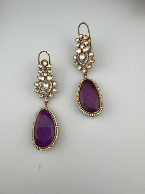 Kundan, CZ, Gold, Doublet Stone Chandelier Long Earrings, Bridal, Moissanite, CZ, Designer jewelry