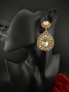 Golden Kundan, CZ, Chandbali Earrings, High shine, Bridal, Moissanite, Designer jewelry