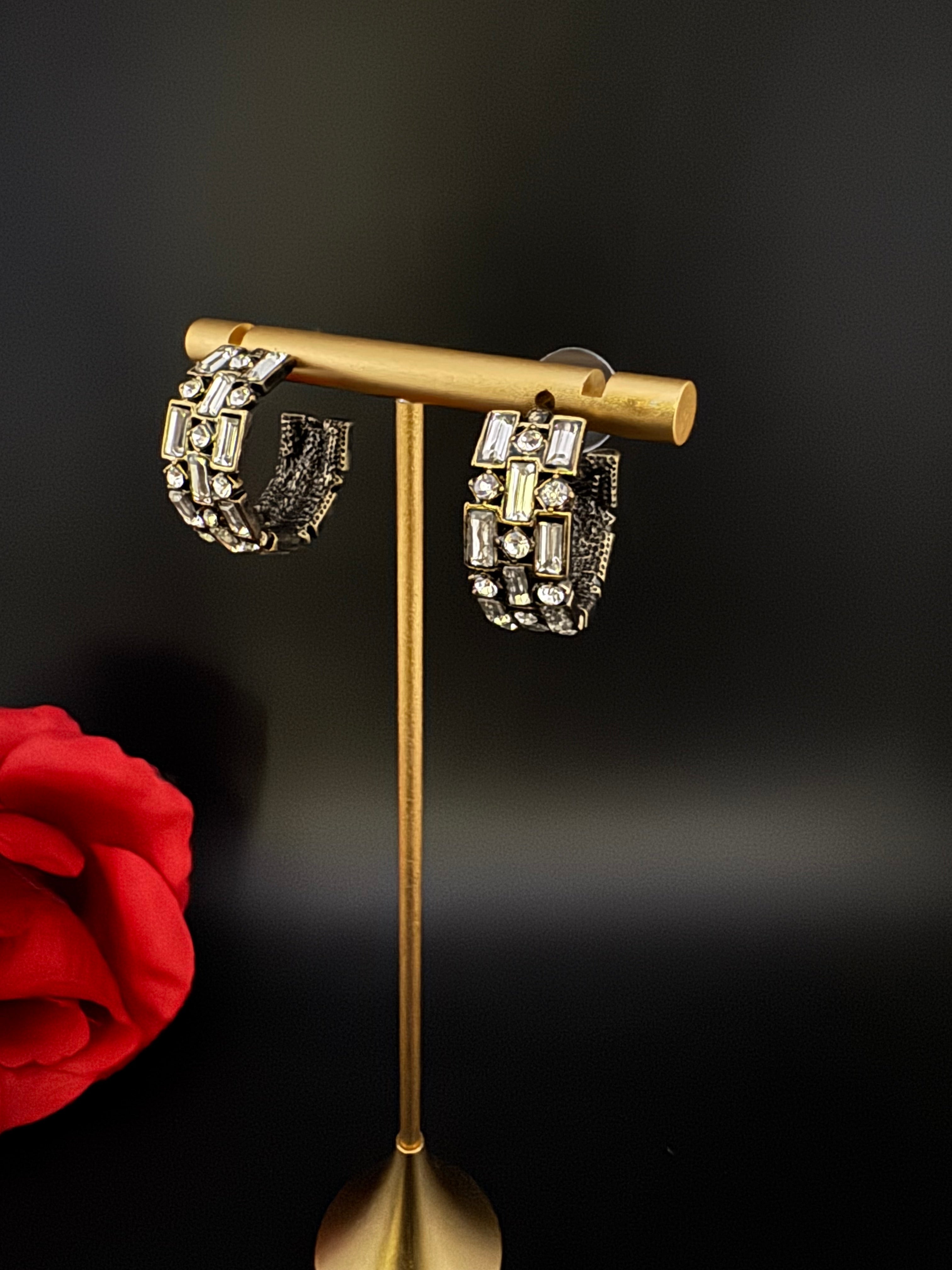 High Quality Premium Cubic Zirconia all around stones Open Hoop designer earrings/statement jewelry/Silver Hoop earrings/bridesmaid gift