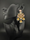 Amrapali inspired Matt Gold, Stone, Enamel, Pearl Oversized ChandBali Jhumka Earrings, designer jewelry