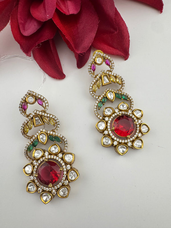 Cubic Zirconia, Kundan, Stone Chandelier Drop Earrings, Moissanite, CZ, Designer jewelry