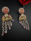 Matt Gold, kundan, Doublet stone, Pearls ChandBali Very long Earrings, Amrapali designer jewelry