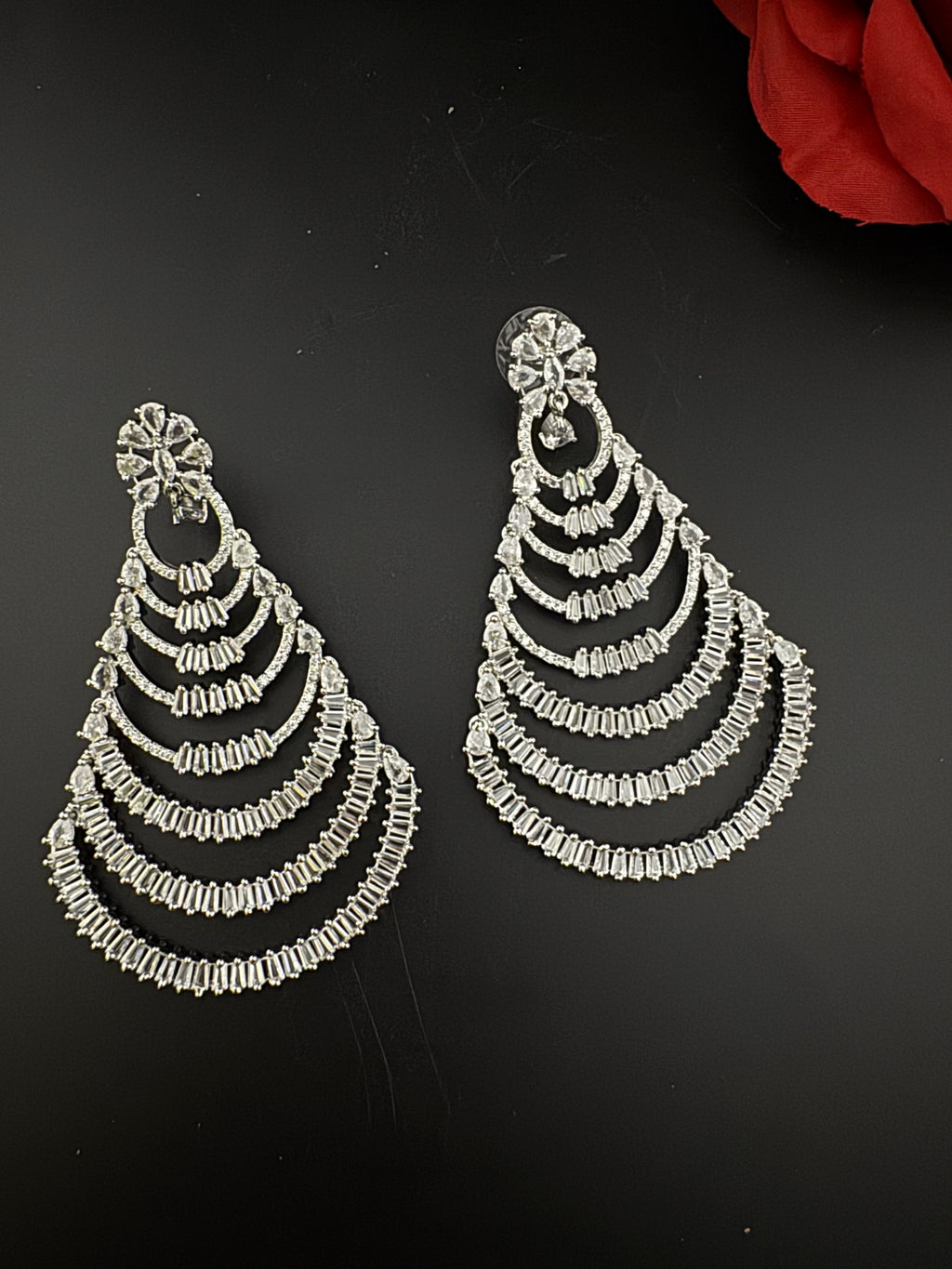 Premium Cubic Zirconia silver Chandelier Oversized earrings is designer Inspired, Statement Long earring, Bridal, Party, Wedding jewelry,