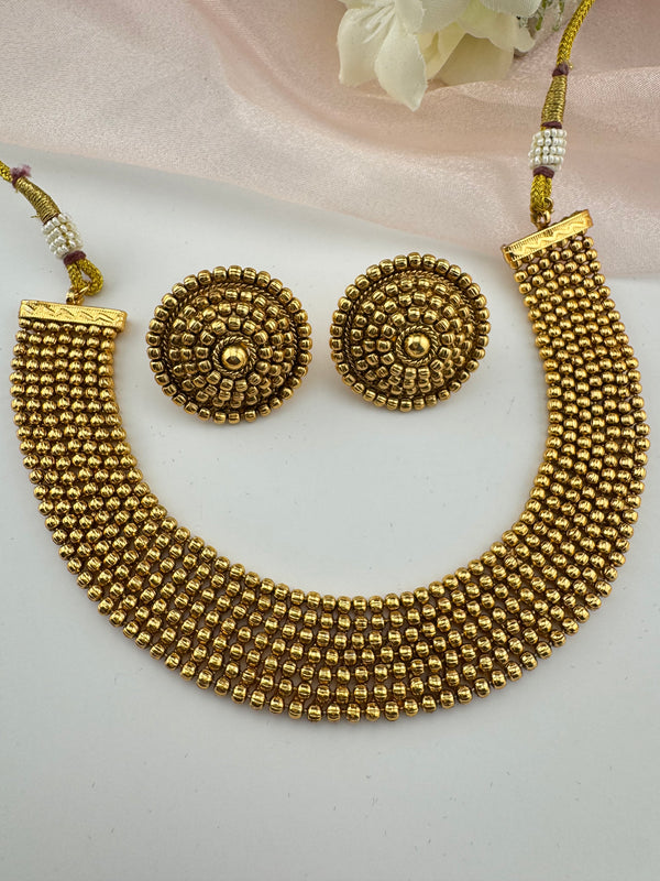 Gold plated brass contemporary necklace set, Indian Bridal Jewelry set