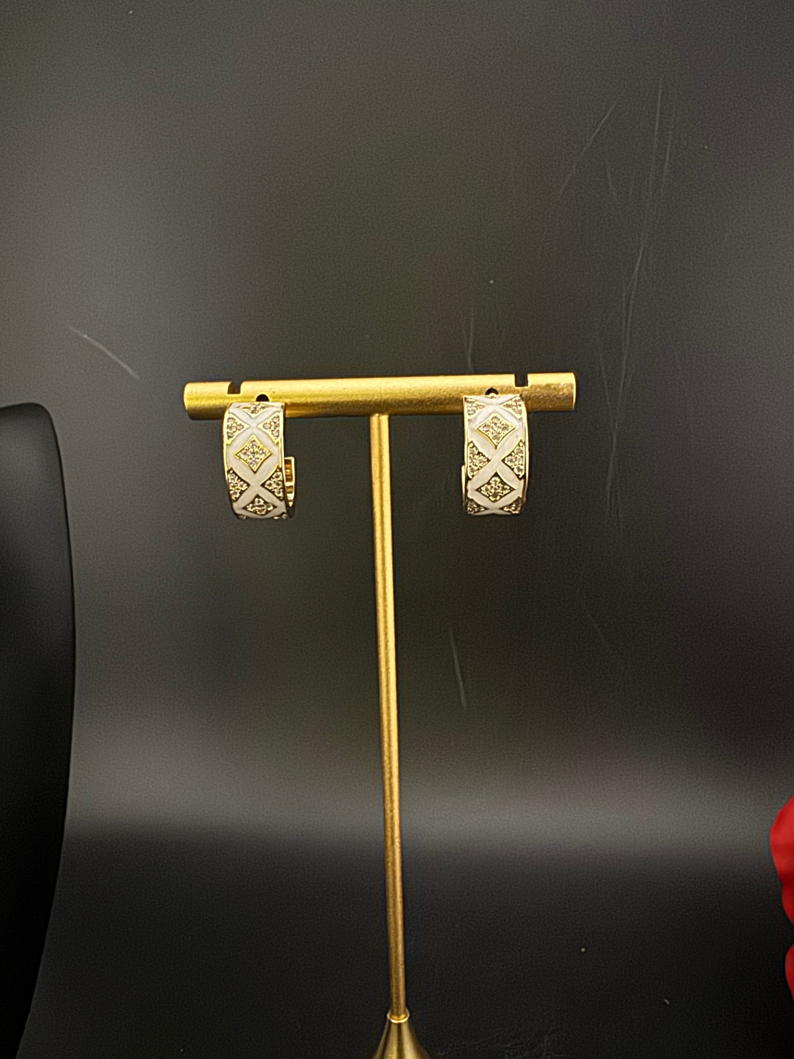 Cubic Zirconia and Enamel hoops, Indian jewelry, everyday lightweight earrings/Bridesmaid Gift/designer hoops/Small Statement hoops