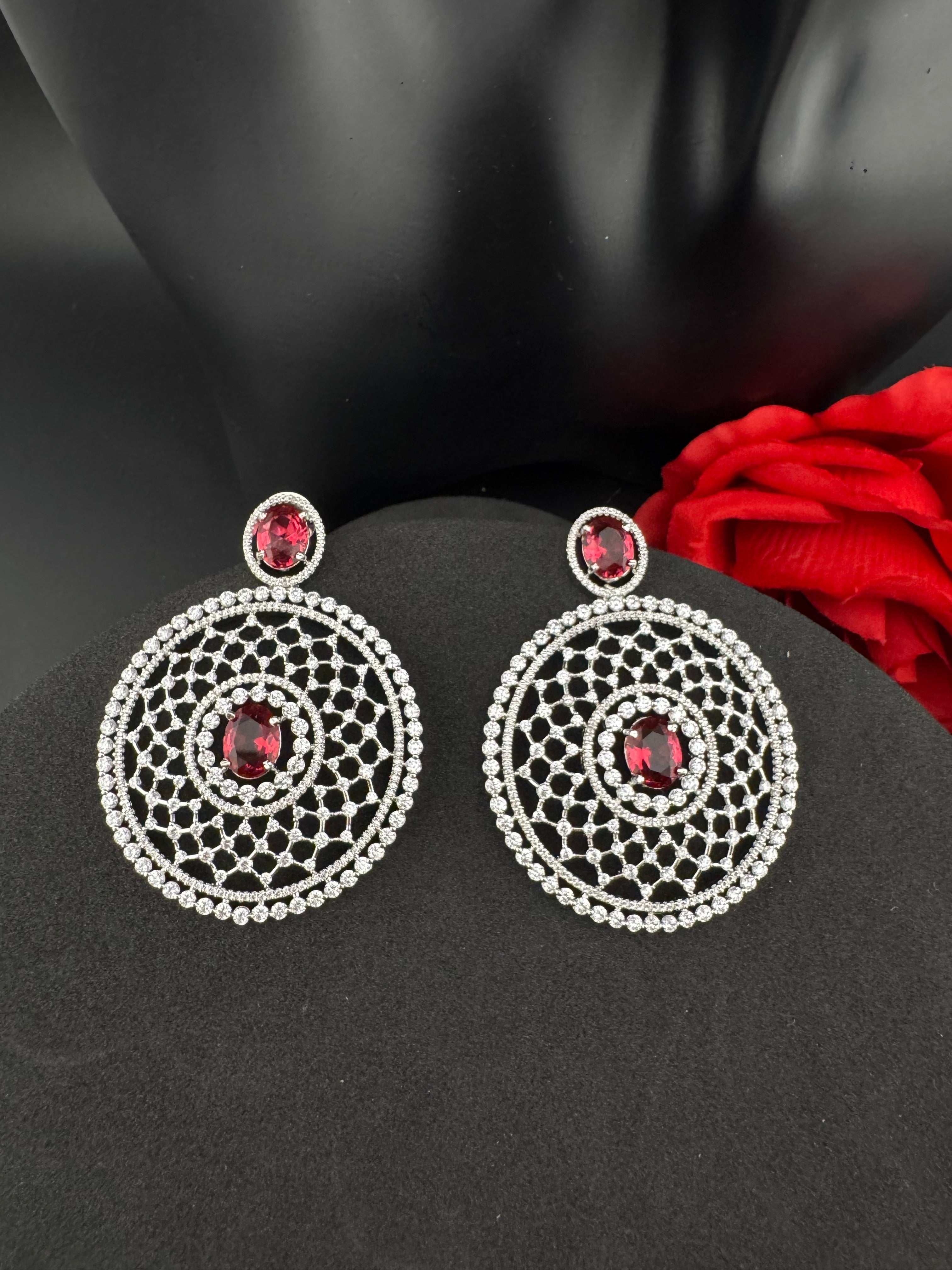 Premium Nano Setting of Cubic Zirconia in silver is designer Inspired Statement Oversized Circular Dangle earring/Bridal/bridesmaid gift